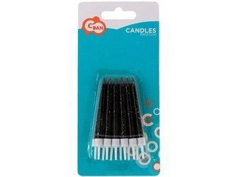 Świeczki brokatowe czarne, 12 szt.  SWBCR-MM