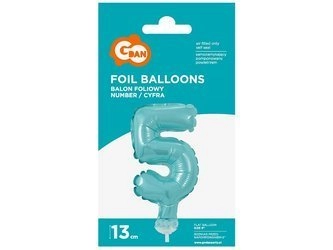 Balon foliowy 13 cm na patyczku "Cyfra 5", błękitna BC-5BL5