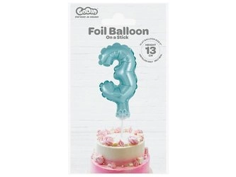 Balon foliowy 13 cm na patyczku "Cyfra 3", błękitna BC-5BL3