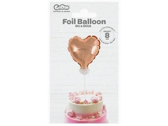 Balon foliowy 8 cm serce na patyczku, różowo-złote BS-4RZ