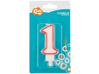 Świeczka cyferka "1", czerwony kontur 7 cm PF-SCC/1