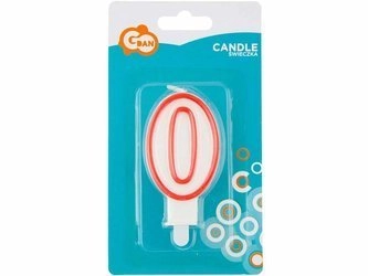 Świeczka cyferka "0", czerwony kontur 7 cm PF-SCC/0