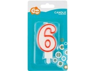 Świeczka cyferka "6", czerwony kontur 7 cm PF-SCC/6
