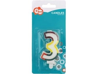 Świeczka cyferka z brokatem "3" SW-CBR3