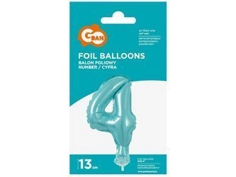 Balon foliowy 13 cm na patyczku "Cyfra 4", błękitna BC-5BL4