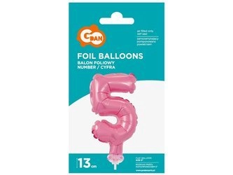Balon foliowy 13 cm na patyczku "Cyfra 5", różowa BC-5RO5