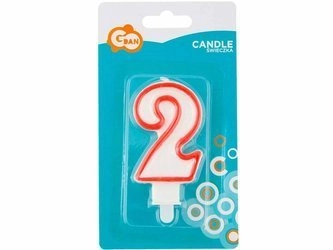 Świeczka cyferka "2", czerwony kontur 7 cm PF-SCC/2