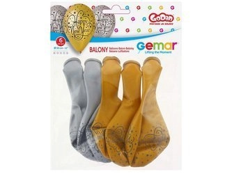 Balony Premium "Happy New Year", złote i srebrne, 12" / 6 szt. GS110/NY1